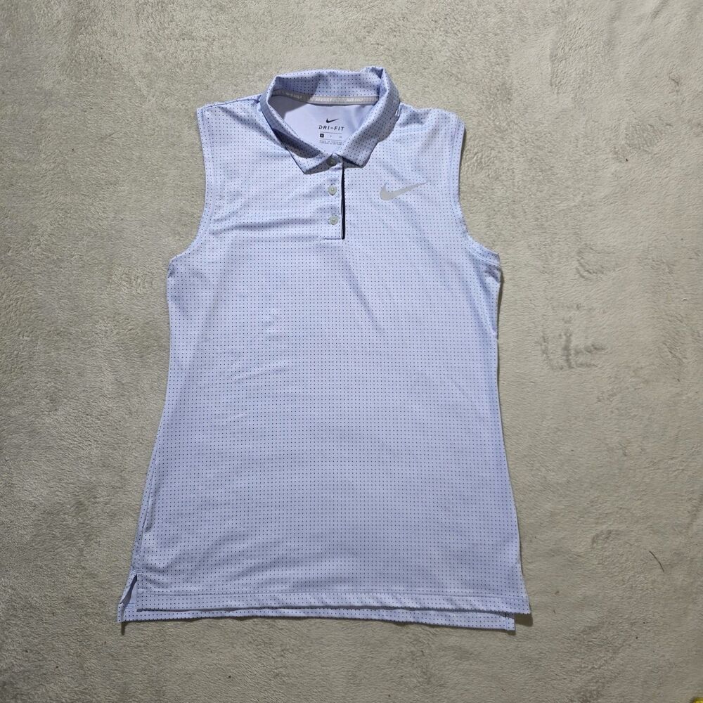 Nike Dri FIT Polo Sleeveless Golf Shirt Blue Dots Sz SP